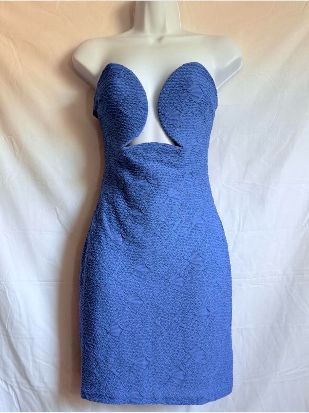 fashion nova blue textured cutout midi dress